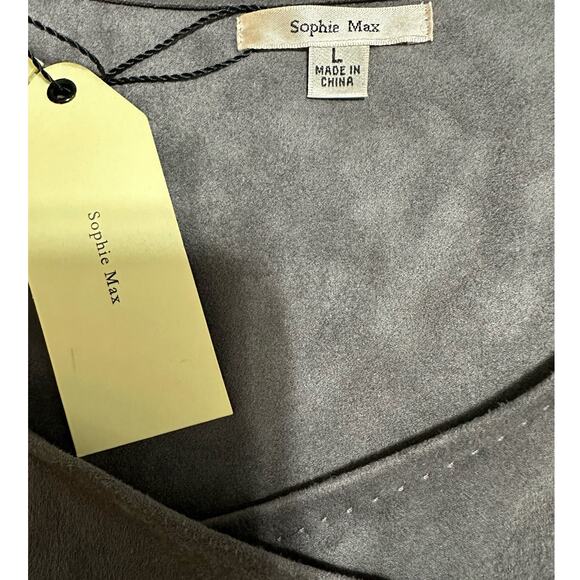 NWT Sophie Max Gray Faux Suede Asymmetrical Zip Front Dress Size L - Picture 4 of 8
